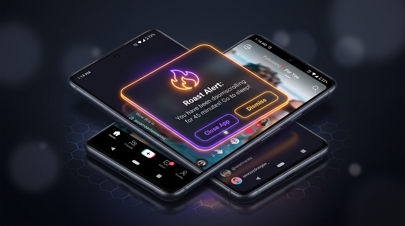 RoastGuard Floating Overlay Intercepting TikTok